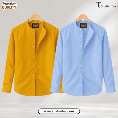 Ban Coller Long Sleeve Shirt for Men (yellow+sky)