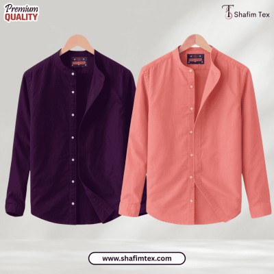 Ban Coller Long Sleeve Shirt for Men (zam+pink)