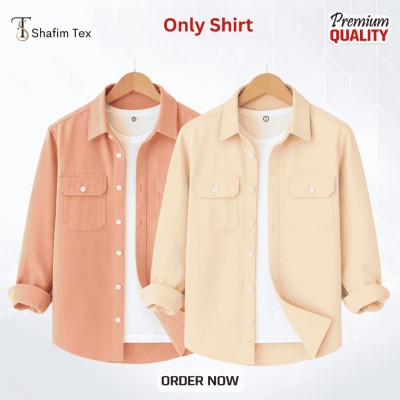 2 Pcs Premium Double Pocket Shirt  (Pink+cream)