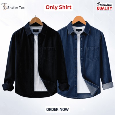 Denim shirt one pocket (Black+Deep blue)