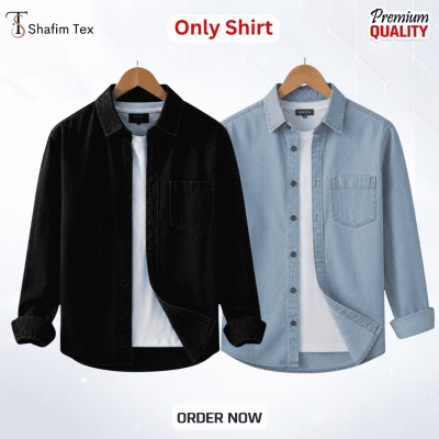 Denim shirt one pocket (Black+Light Blue)