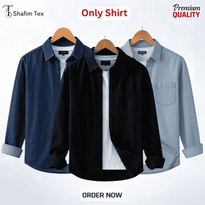 Denim shirt one pocket (Deep blue+Black+Light Blue)