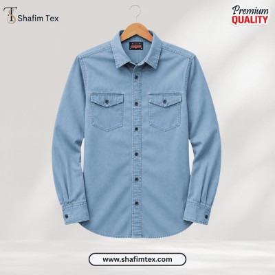 1 Pc Denim Double Pocket shirt – (Sky)