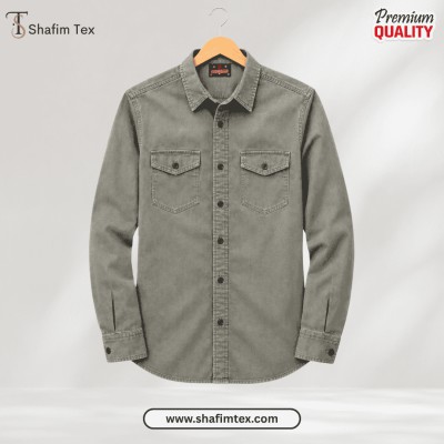 1 Pc Denim Double Pocket shirt – (Ash)