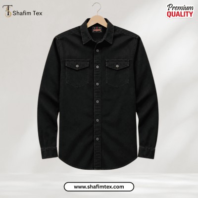 1 Pc Denim Double Pocket shirt – (Black)