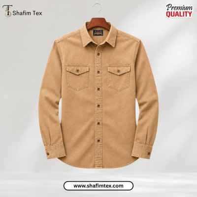 1 Pc Denim Double Pocket shirt – (Khaki)