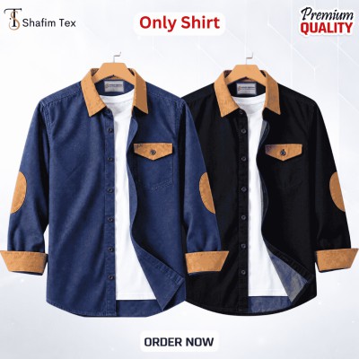 2 pcs Denim full single pocket contrast(Deep blue+black)