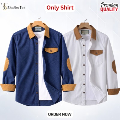 2 pcs Denim full single pocket contrast(deep blue+white)