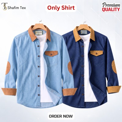 2 pcs Denim full single pocket contrast(light blue+deep blue)