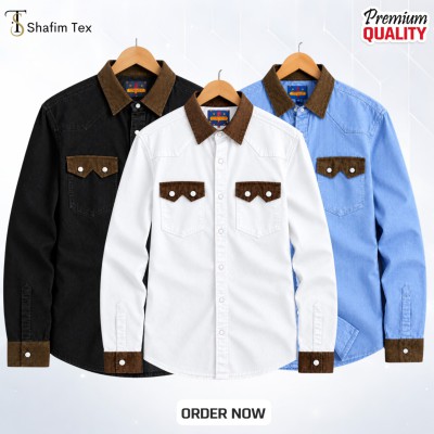 3 pcs denim snap button shirt (black+white+light blue)