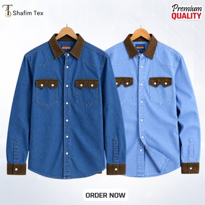 2 pcs denim snap button shirt ( Deep blue+light blue)