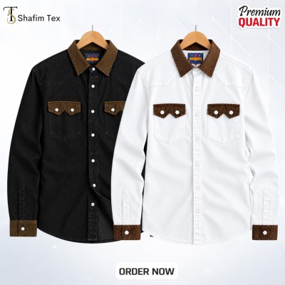 2 pcs denim snap button shirt ( black+white)