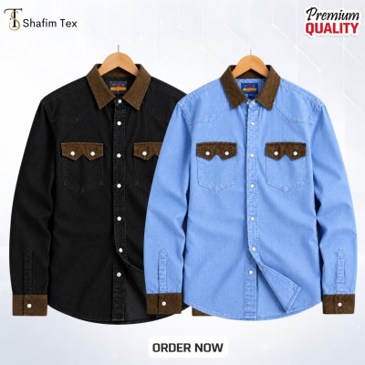 2 pcs denim snap button shirt (Black+light blue)