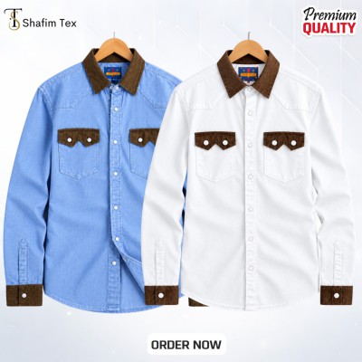 2 pcs denim snap button shirt (light blue+white)