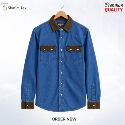 2 pcs denim snap button shirt (Deep blue)