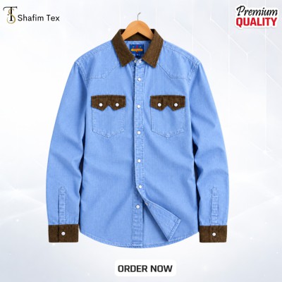 2 pcs denim snap button shirt (Light blue)