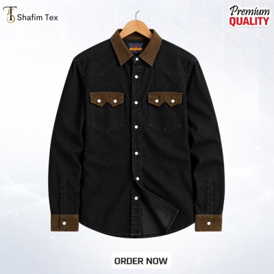 2 pcs denim snap button shirt (Black)