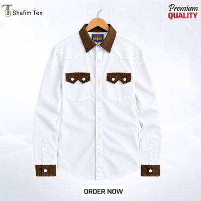 2 pcs denim snap button shirt (White)