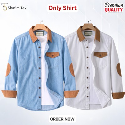 2 pcs Denim full single pocket contrast(Light blue+white)