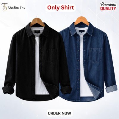 Denim shirt one pocket (Black+Deep blue)