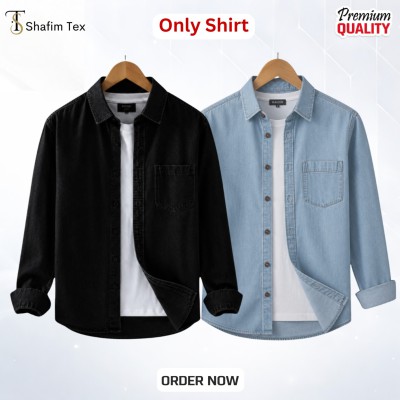 Denim shirt one pocket (Black+Light Blue)